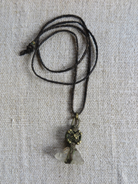 vintage quartz brass medallion necklace - Lou Zeldis vintage quartz brass medallion necklace - Lou Zeldis