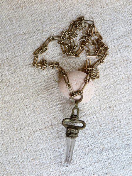 vintage quartz brass chain necklace - Lou Zeldis vintage quartz brass chain necklace - Lou Zeldis