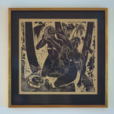 island women landscape block print art island women landscape block print art