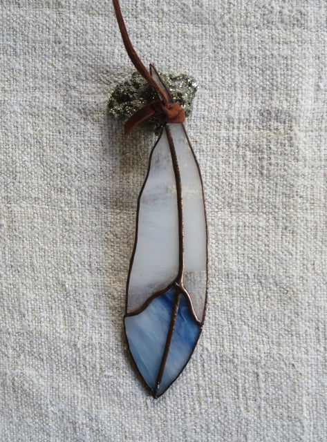 iridescent white blue mini glass feather -Colin Adrian Glass