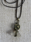 vintage quartz brass medallion necklace - Lou Zeldis