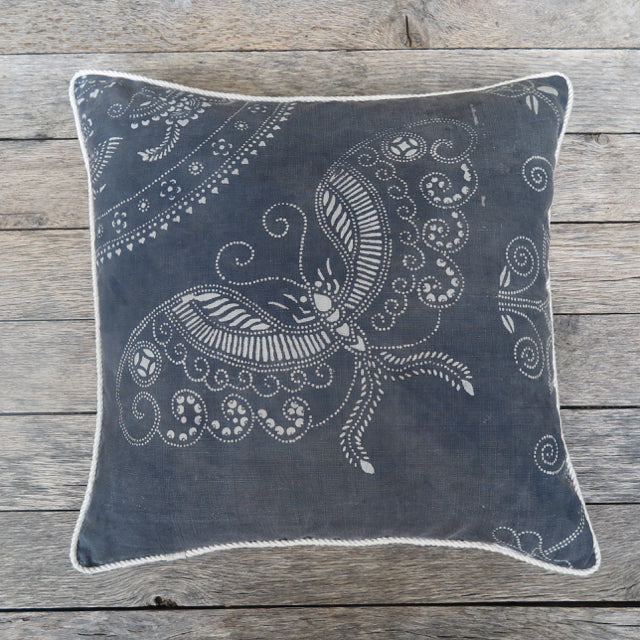 butterfly batik floral one of a kind pillow - FOUND&MADE 